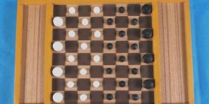 Wooden Draught Board with Side Box