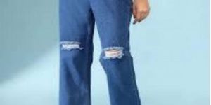 Ladies Cotton Straight Fit Knee Cut Jeans