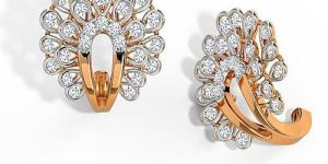 Peacock Design Yellow Gold Natural Diamond Earrings