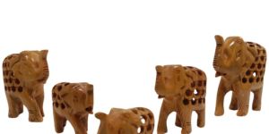 Handcrafted Wooden Elephant Family Figurines