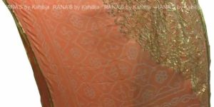 Peach Bandhani Dupatta In Gota Work