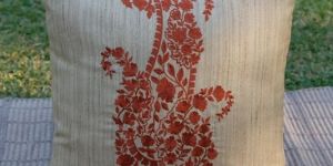 Beige with Rust Paisley Embroidered Cushion Cover