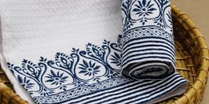 Floral Hand Block Printed Cotton Honey Comb Hand Towel