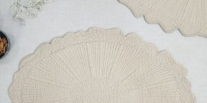 Set OF 2 Quilted Cotton Cream Oval Table Mats