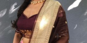 Pink Chequered Venkatagiri Pure Silk Lehenga Set OF 3