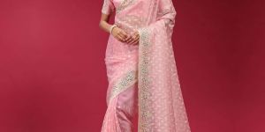 Pink Minimally Embellished Georgette Women Saree
