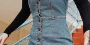 Womens Light Blue Wash Denim Pinafore Dress