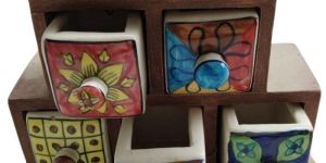 Aztec Blue Pottery Wooden Ceramic Jewellery Box