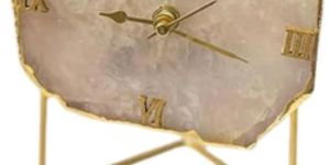 Rose Quartz Desk Clock With Metal Stand