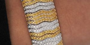 15 CT Two-Tone Lab Grown Diamond Cuff Bangle, 18K Yellow & White Gold