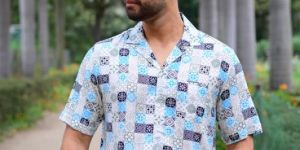 island breeze mens cotton rayon half-sleeve printed shirt