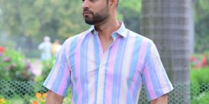 vibrant stripes multicolor half-sleeve shirt