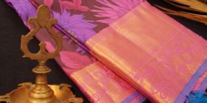 Blossoms OF Elegance: Purple Floral Printed Kanchipuram Silk Saree