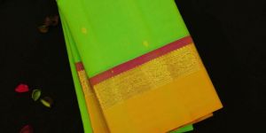 Pista Green Kanchipuram Silk Saree with Small Border
