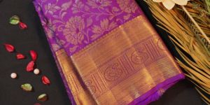 Violet Floral Bridal Kanchipuram Handloom Silk Saree - Vivaaha Silks