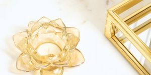 Gold Lotus Glass Tealight Candle Holder