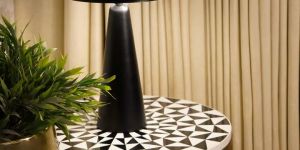 Tapered Table Lamp with Shade, Matte Black