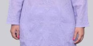 Purple Mukaish Lucknowi Chikankari Women Cotton Kurti