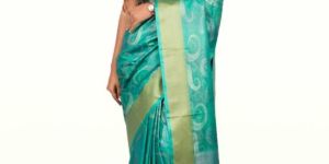 Sea Green & Golden Woven Design Banarsee Women Silk Saree