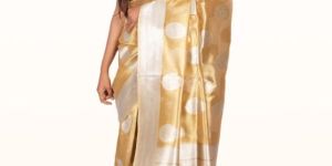 yellow motifs zari banarsi tissue women saree