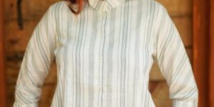 Juhi Handloom Cotton Striped Women Shirt WITH Band Collar