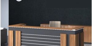 Office Reception Table And Desk Brown Color With Teak Wood Finish