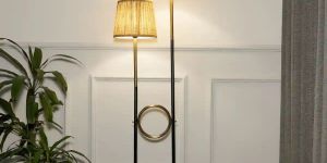 Antique Brass and Black Finish 2 Light Floor Lamp