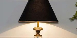 Black Cotton Shade Antique Brass Table Lamp