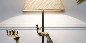 Off White Linen Shade Brass Finish Aluminium Table Lamp