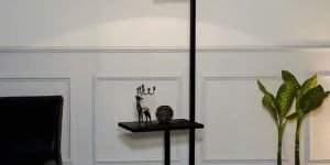 White Cotton Shade Black Metal Single Light Floor Lamp
