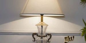 White Cotton Shade Brass and Glass Table Lamp
