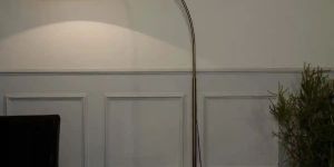 White Cotton Shade Mesh Single Light Overhang Floor Lamp