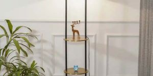 White Cotton Shade Metal Multiutility Shelf Floor Lamp