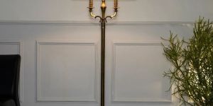 White Cotton Shade Pure Brass Floor Lamp