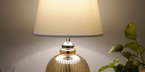 White Nickel and Amber Finish Table Lamp