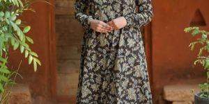Sutra Ajrakh Hand Block Printed Chudi Sleeves Kurta