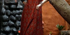 Gulmohar Ajrakh Hand Block Printed A-LINE Women Kurta