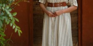 Meher Handloom Cotton Women Shirt Dress WITH Indigo Stripes