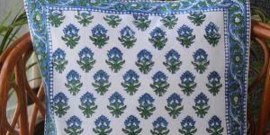 White Bagru Hand Block Printed Cotton Cushion Cover