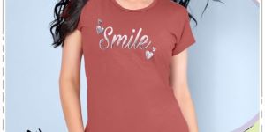 Brown Printed Cotton Ladies T Shirt