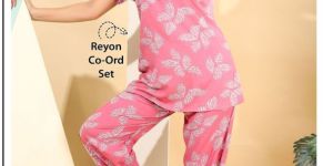 Pink Printed Rayon Women Co Ord Set