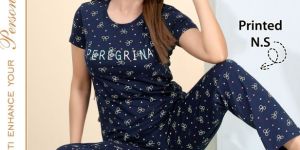 Round Neck Printed Cotton Ladies Night Suit