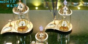 Golden Brass Akhand Diya with Incense Burner