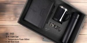 5 in 1 Corporate Gift Set with Temperature Flask Notebook Metal Pen and Keychain