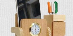 Wooden Desktop Pen Holder with Mobile Stand