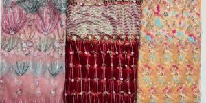 heavy work unstitched silk fabric