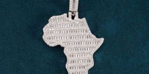 Bling Iced Out Baguette Cut Moissanite Africa Map Rose Gold Plated Pendant For Mens