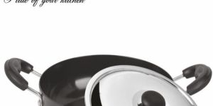 10 Inch Hard Anodised Flat Kadai with Lid