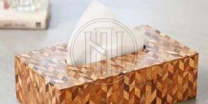 Brown Chevron Bone Inlay Tissue Box Holder