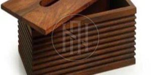Brown Wooden Ribbed Tissue Box Holder